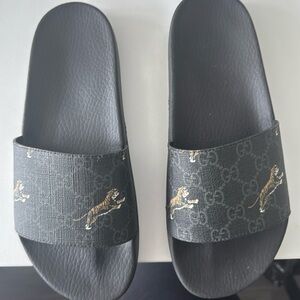 Gucci Black Slides with Tiger Print